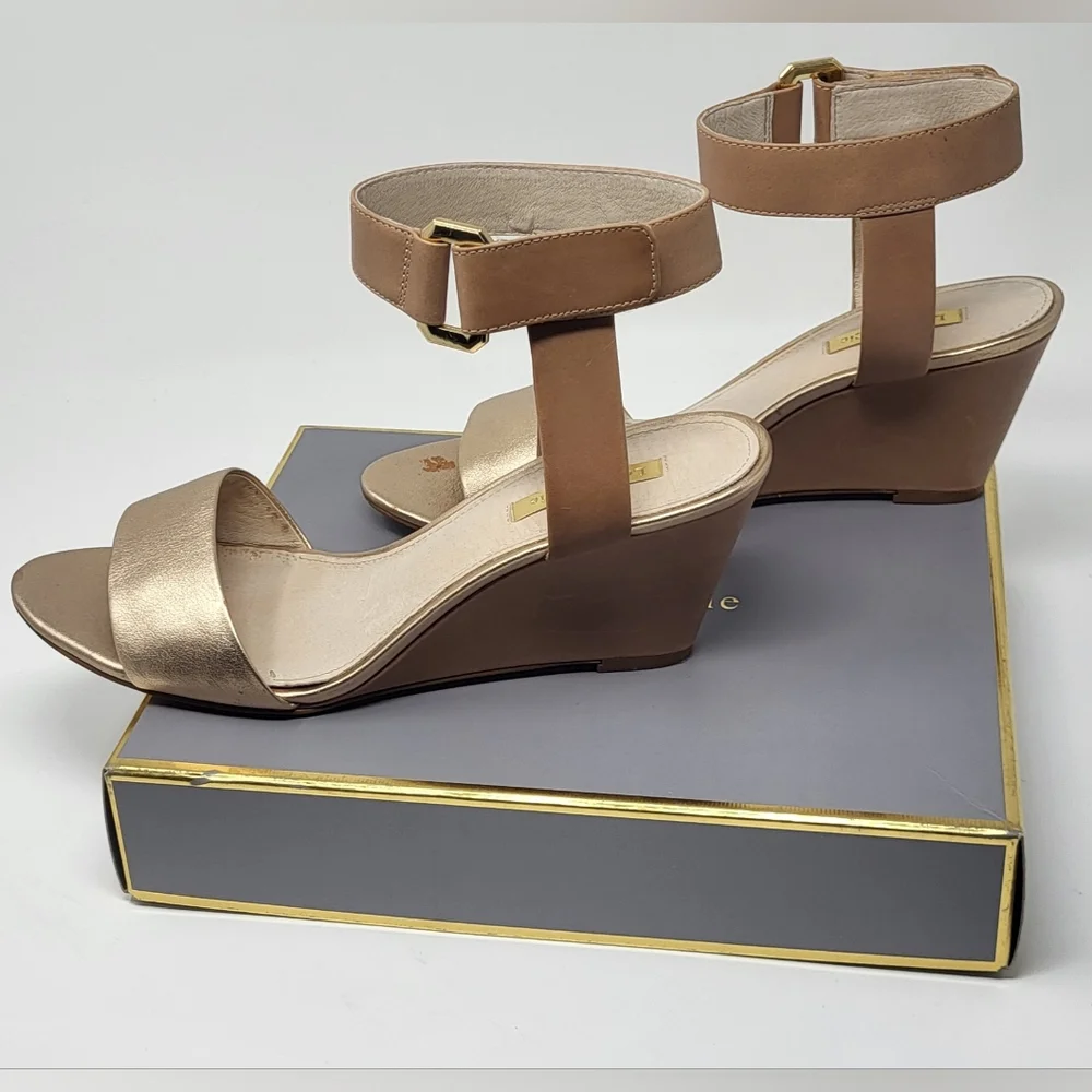Louise et Cie Ankle Strap Sandle Wedge Shoes 8.5M Fawn/Tan Leather Upper/Lining - Picture 7 of 14